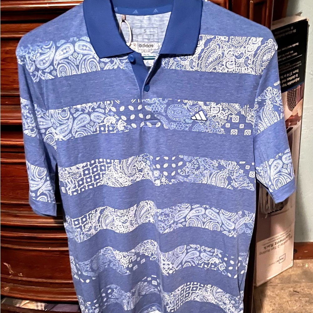 Brand new Mens small blue adidas go-to pet polo golf shirt!